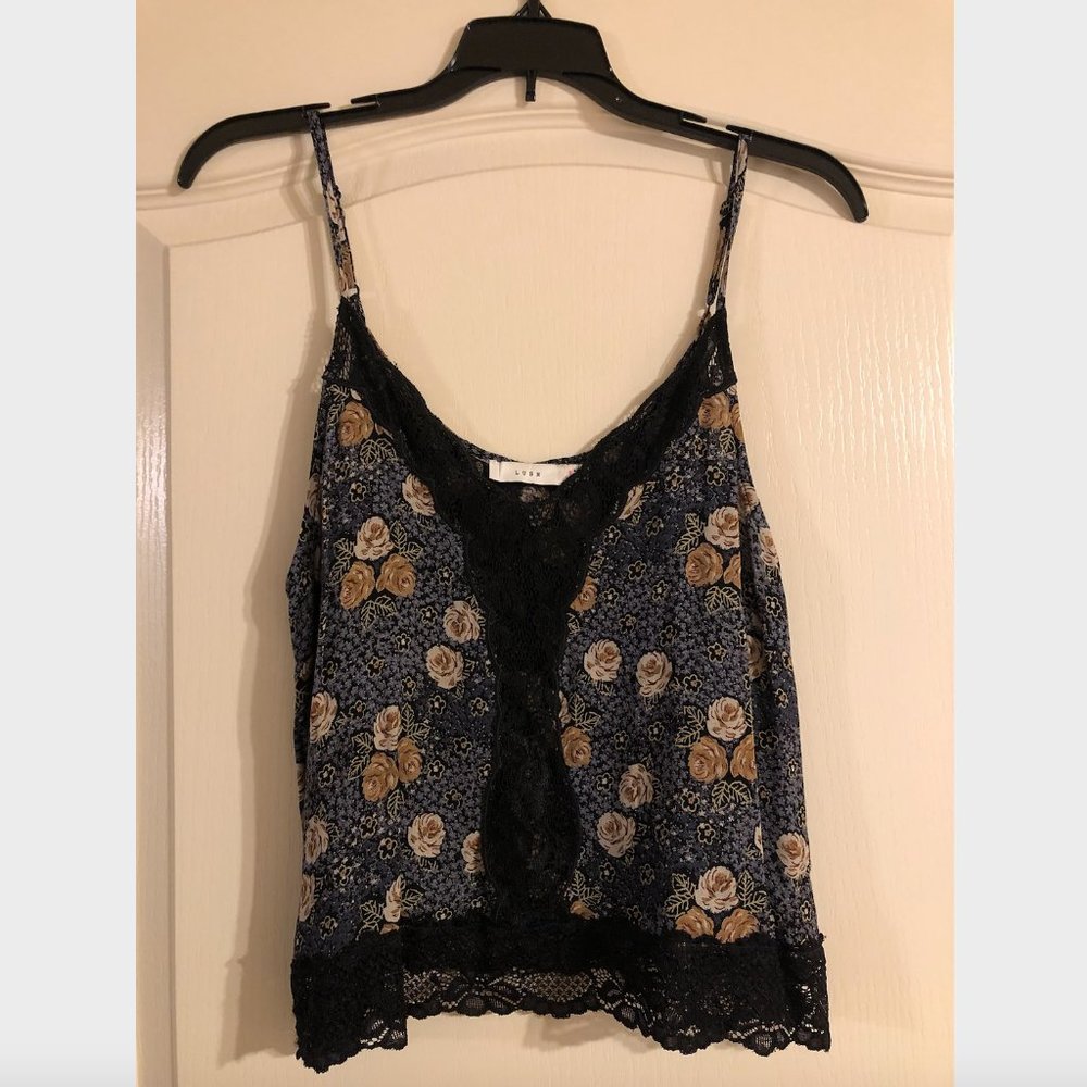 Lush Blue Camisole with Black Lace